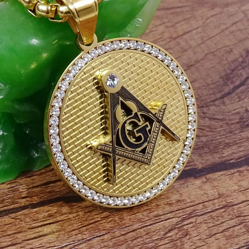 Round Bling Masonic Pendant Necklace Jewelry-VESSFUL