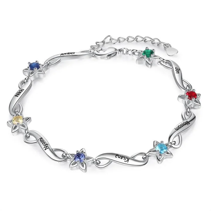 Personalisiertes 6 Namen Infinity Stern Armband mit 6 Geburtssteinen Kettenmachen
