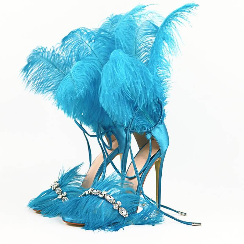 VCSHOES Strappy Ankle  Fur Pointed Toe Sandals