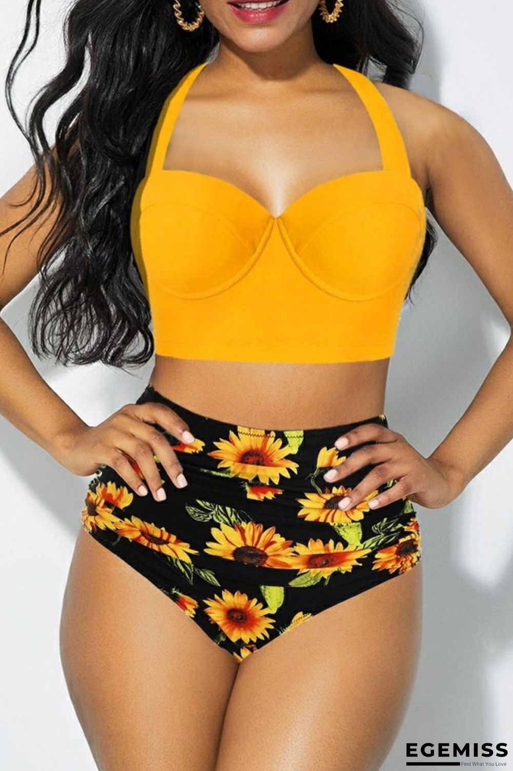 Yellow Sexy Vacation Print Bandage Backless Swimwears | EGEMISS