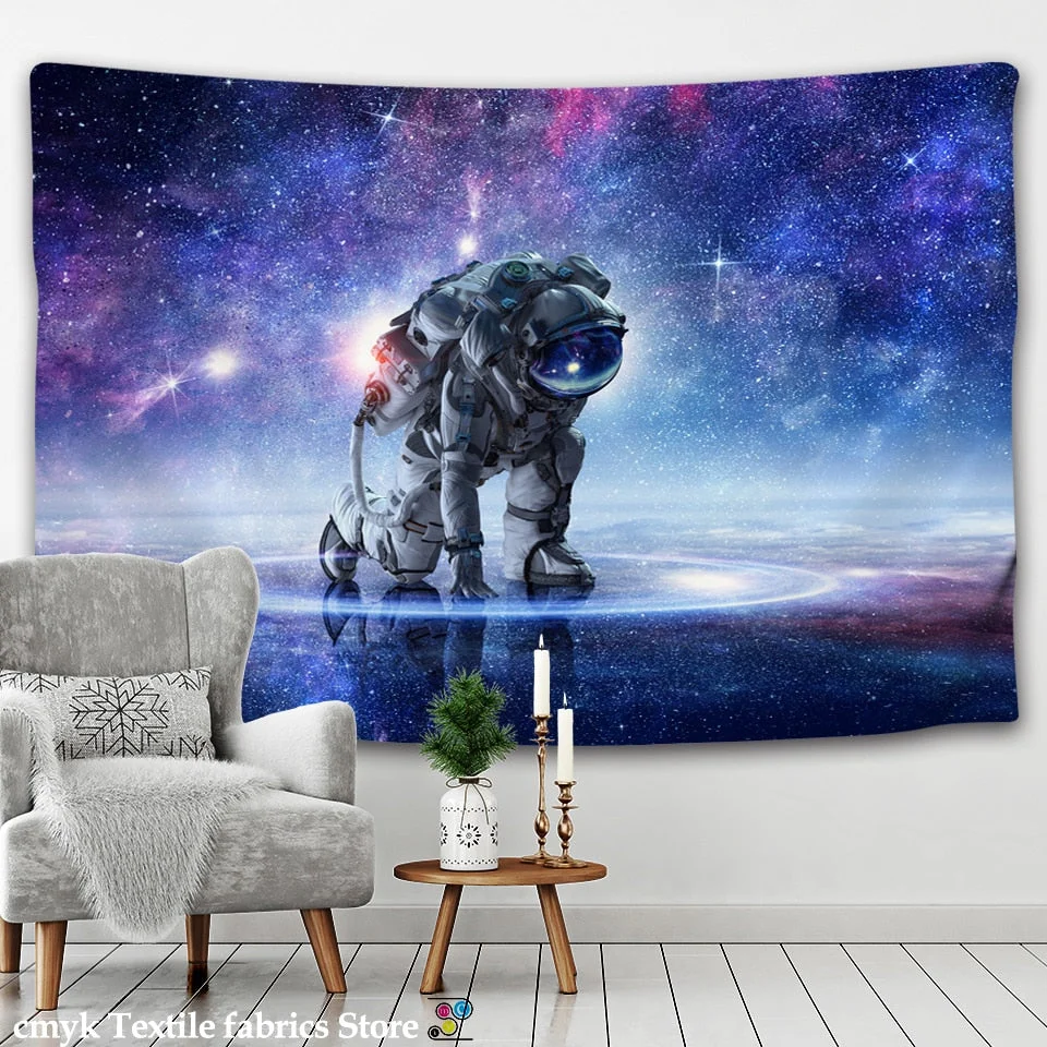 Polyester Throw Tapestry Home Decor Astronaut Print Paisley Wall Hanging Yoga Mat Sleeping Pad Travel Tapestry Large Planet Mats