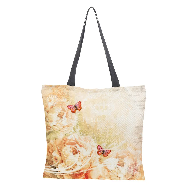 Linen Eco-friendly Tote Bag - Butterfly Flower