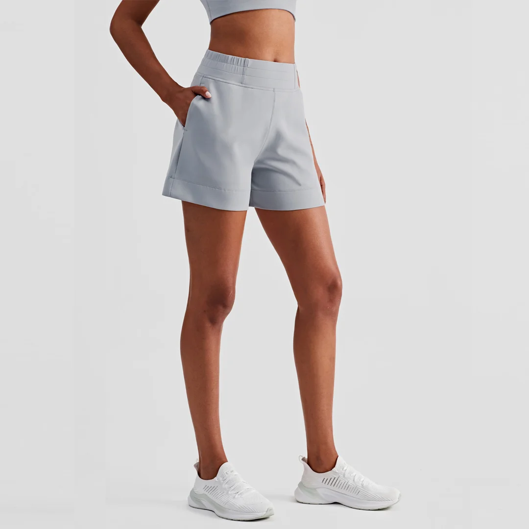 High waist pocket casual sports shorts