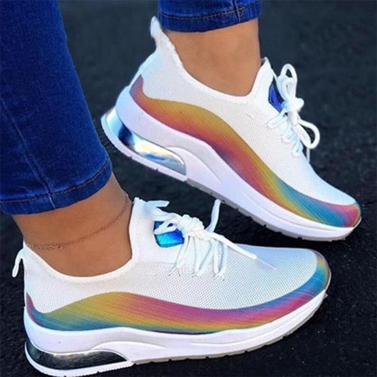 Women Mesh Air-Cushion Rainbow Breathable Sneaker Shoes