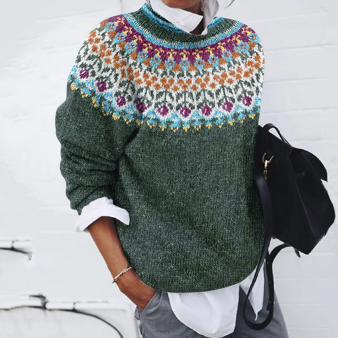 Retro Geometric Pattern Knitted Print Cozy Sweater