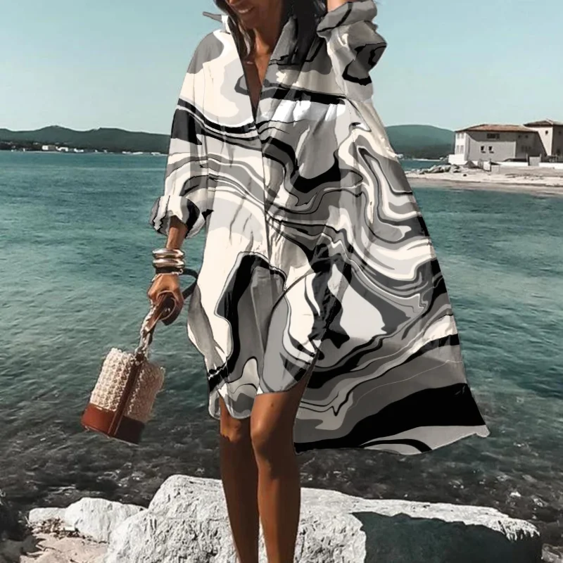 ⚡NEW SEASON⚡Long Sleeve Abstract Print Loose Midi Dress