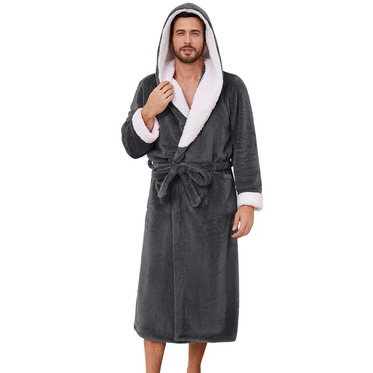 Vulcanodon Mens Ultra Soft Plush Bathrobe with Hood, Warm Fleece Robe with Pockets Spa Robes for Men Cozy Fluffy Fuzzy(Dark Grey, L/XL)