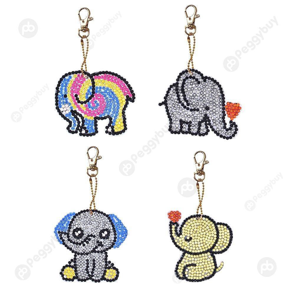

4pcs Elephant-DIY Creative Diamond Keychain, 501 Original
