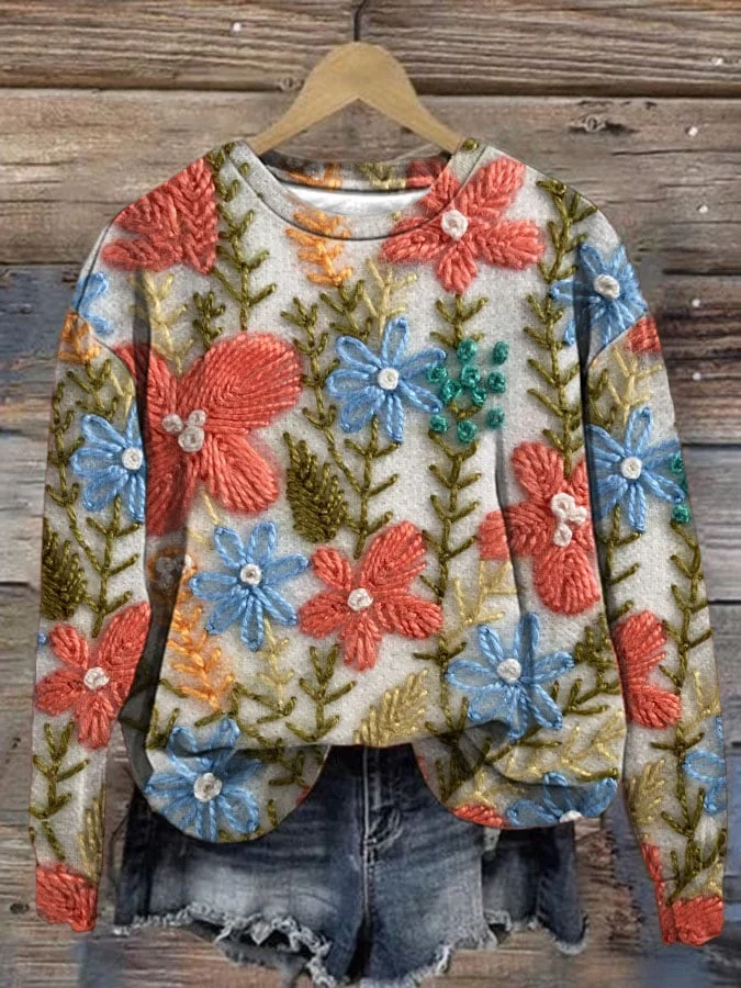 Women's Vintage Floral Print Pullover