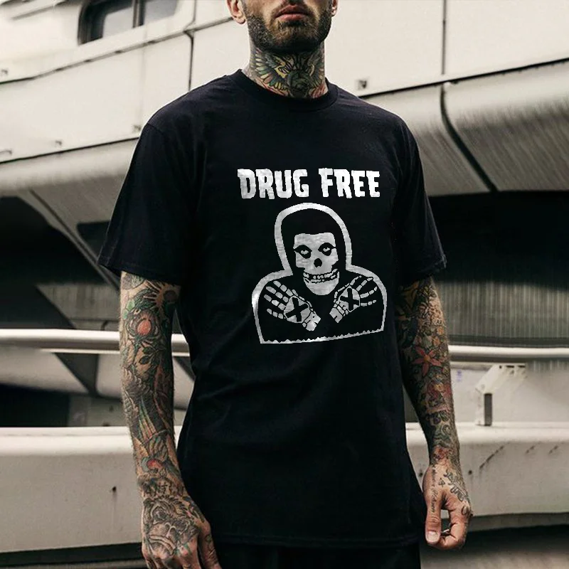 Drug Free Printed T-shirt -  