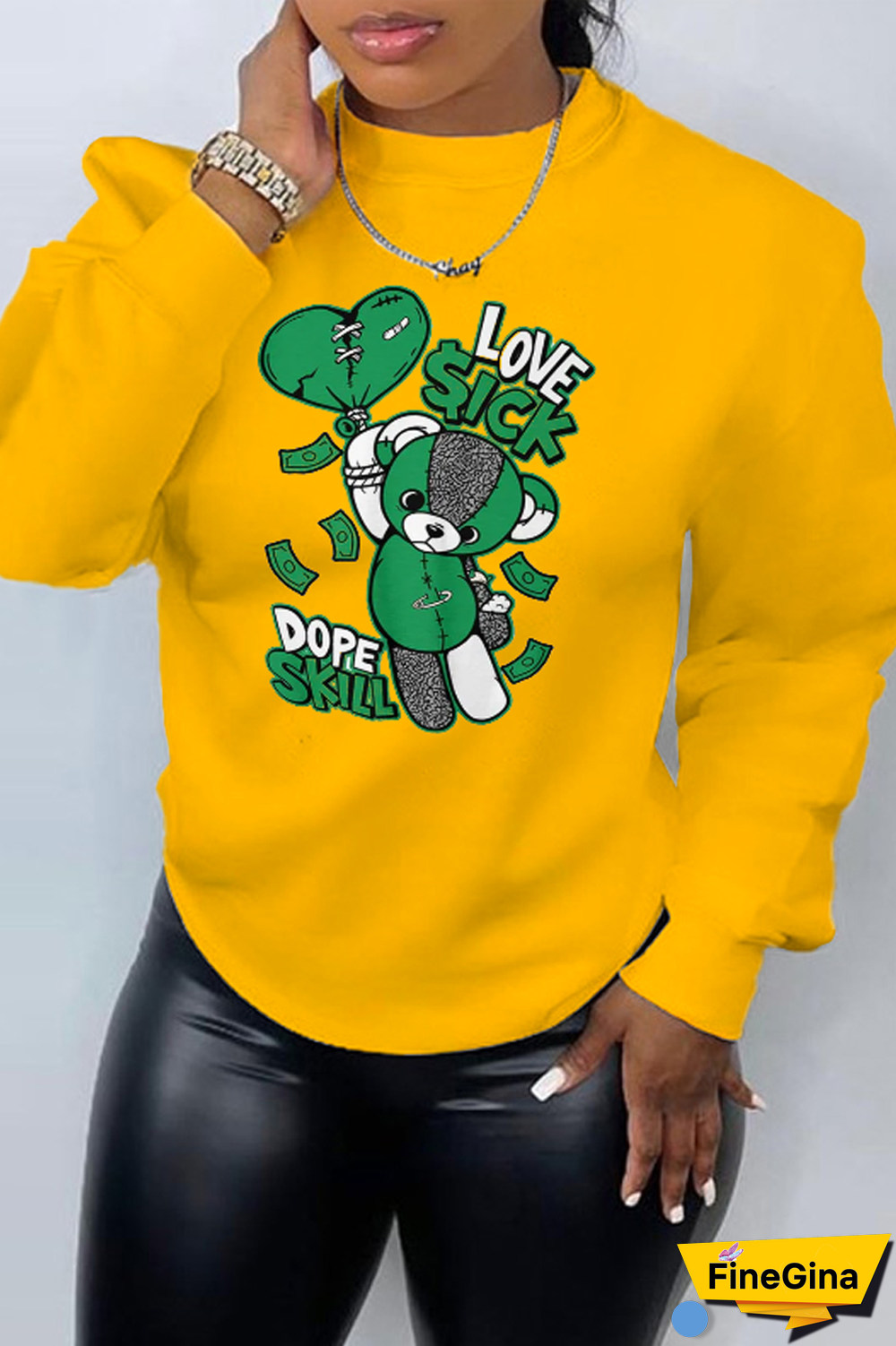 Black Daily Cute Print Patchwork O Neck Tops