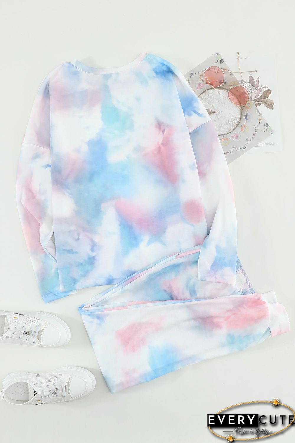 Multicolor Tie Dye Knit Long Sleeve Joggers Set