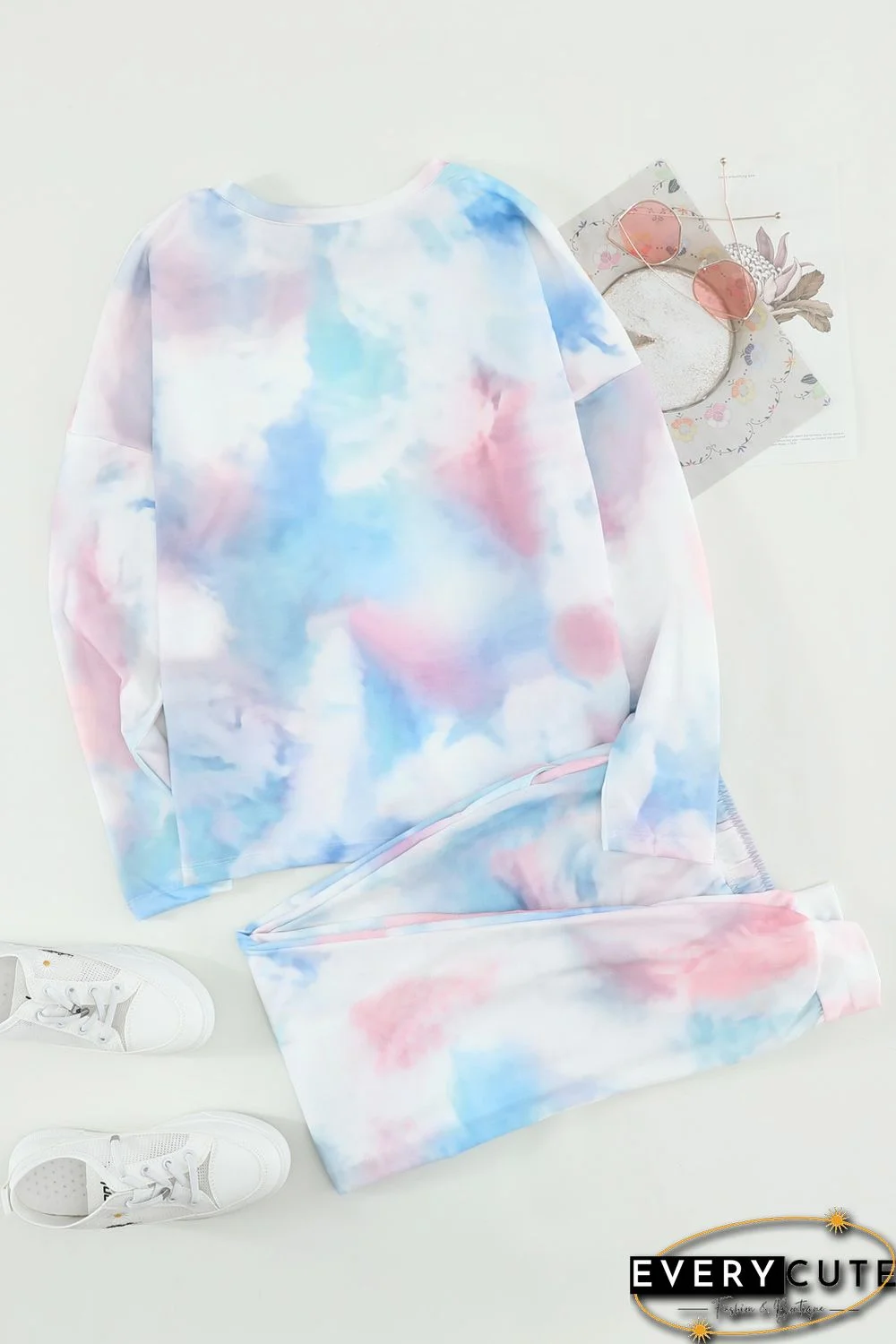 Multicolor Tie Dye Knit Long Sleeve Joggers Set