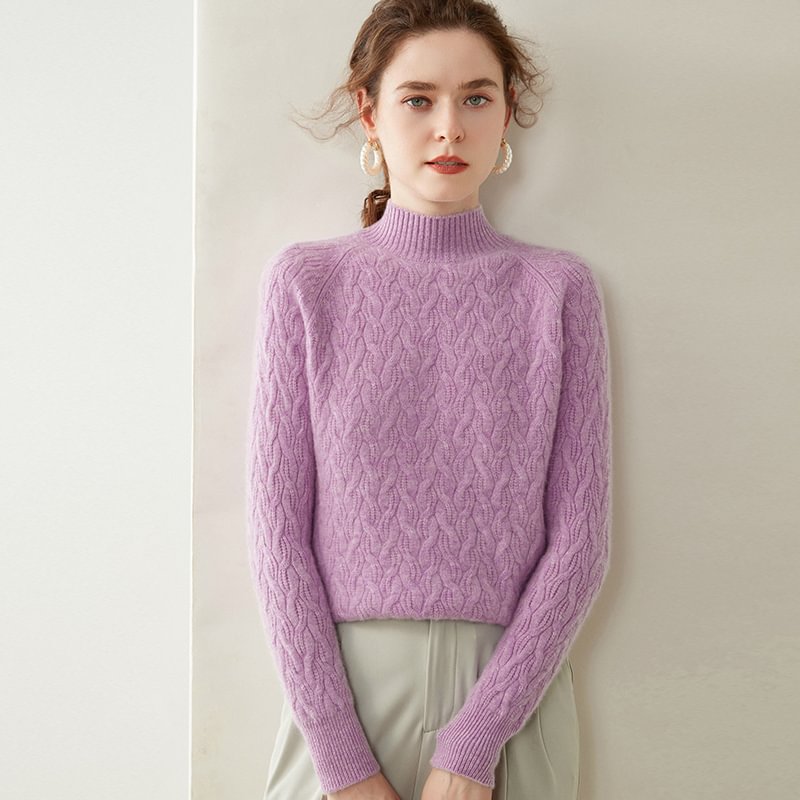 Half Turtleneck Cable-Knit Cashmere Sweater REAL SILK LIFE
