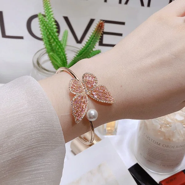 Zircon Pearl Butterfly Bracelet