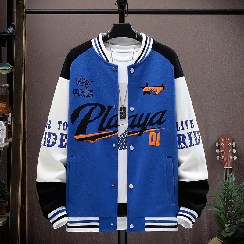 Casual Print Panel Baseball Jacket