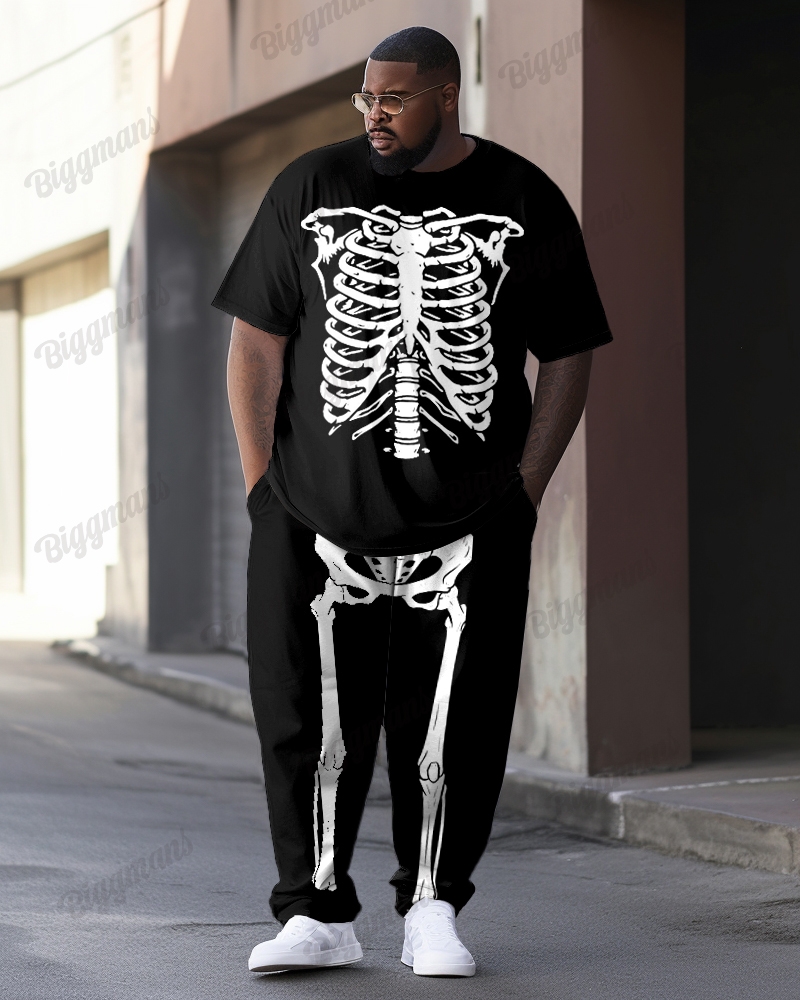 Human Bone Front And Back Printed T-Shirt Trousers Suit Men's Large