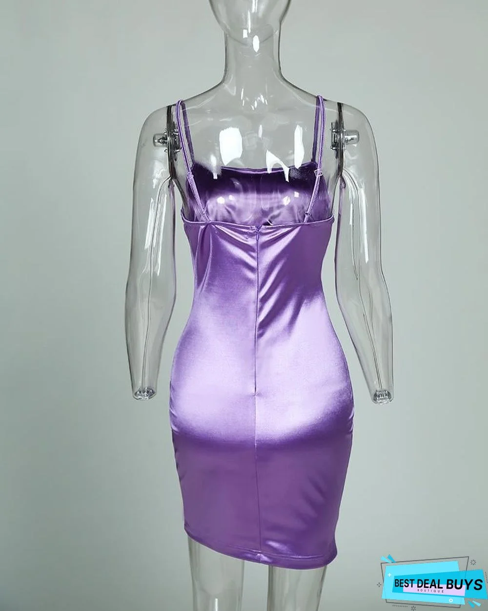 Spaghetti Strap U-Neck Slim Satin Dress