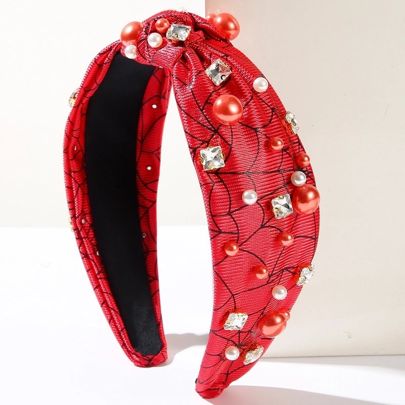 Women’s Hip-Hop Funny Halloween Pattern Spider Web Alloy Diamond Hair Band
