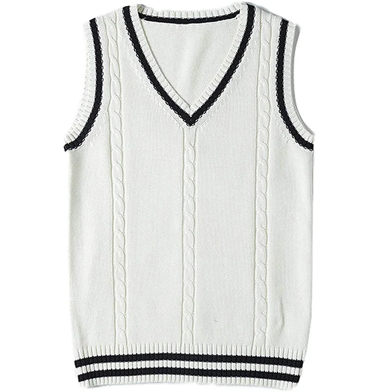 Mongw Mongw Sweater Women's Vest V-Neck Striped Stitching Casual Knit Vest Jumper