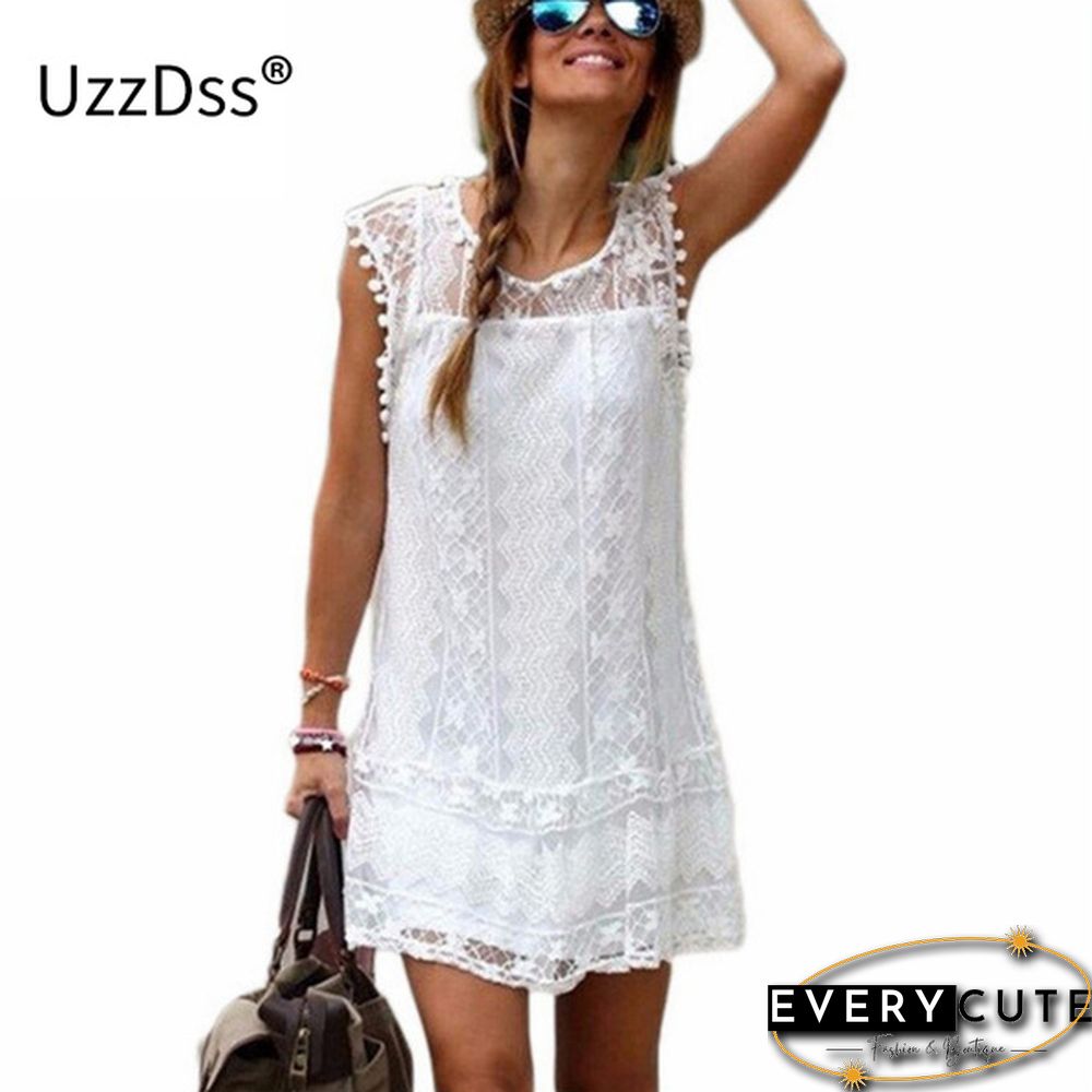 Summer Dress Women Casual Beach Short Dress Tassel Black White Mini Lace Dress Sexy Party Dresses Vestidos S-XXL
