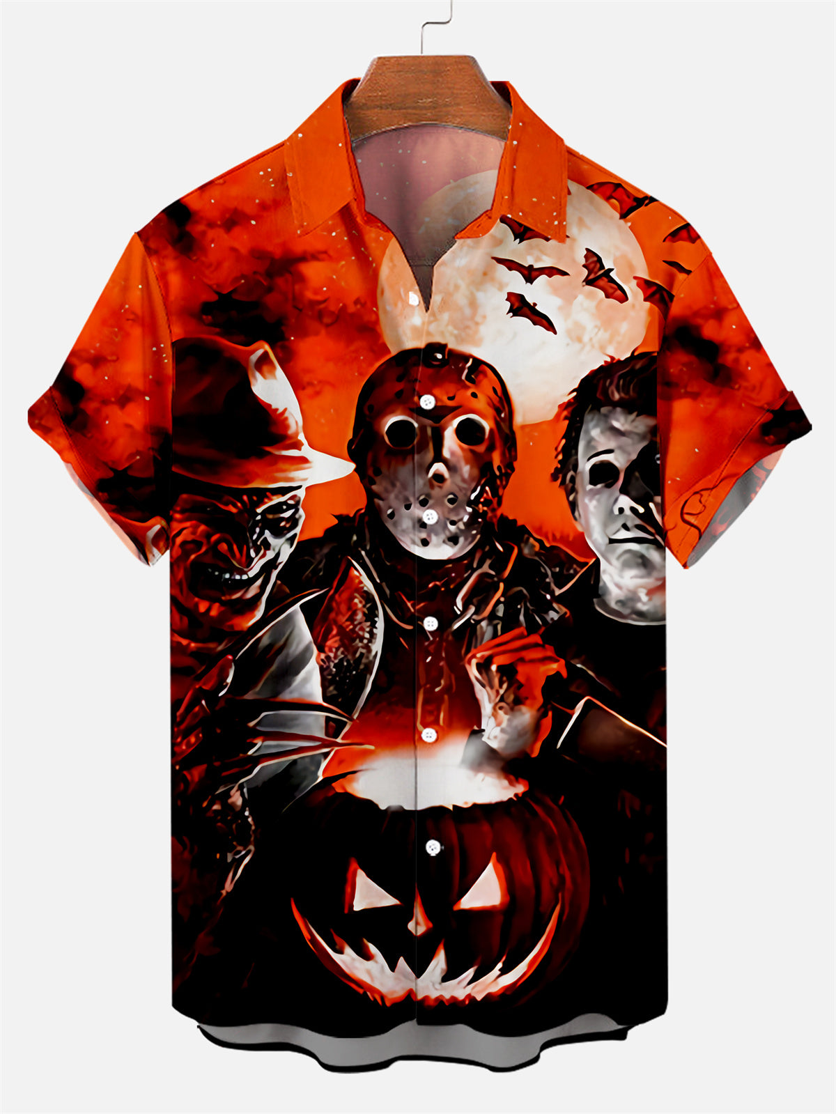 Men's Halloween Retro Movie Poster Print Short Sleeve Shirt PLUSCLOTHESMAN