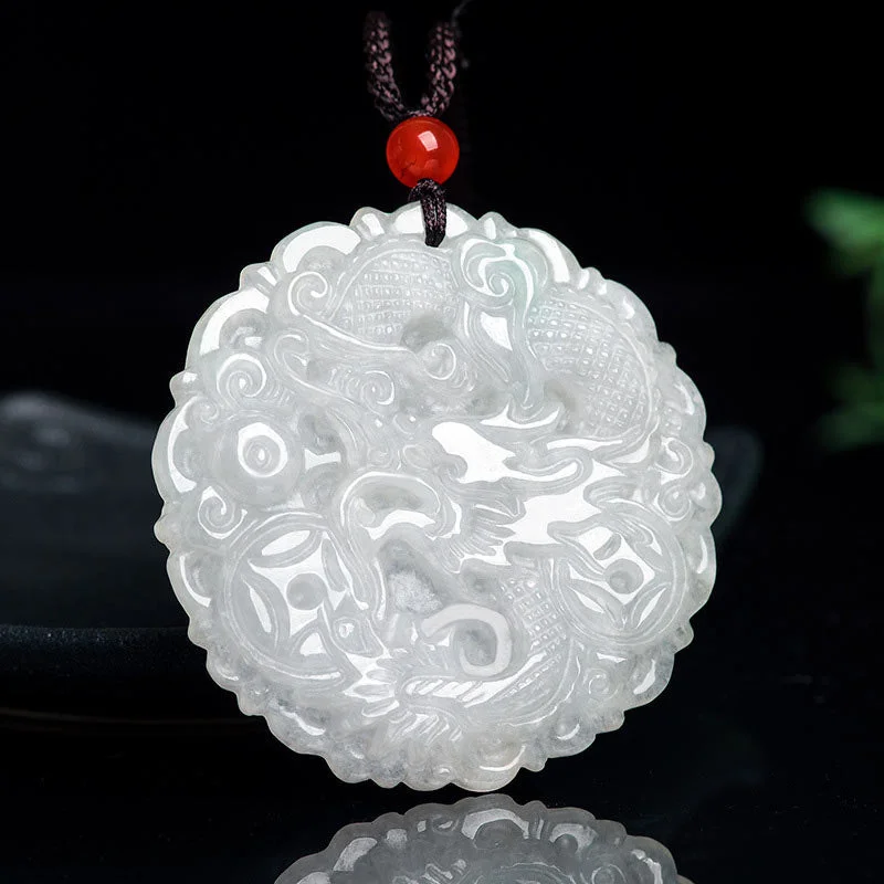 White Jade Dragon Protection Necklace String Pendant