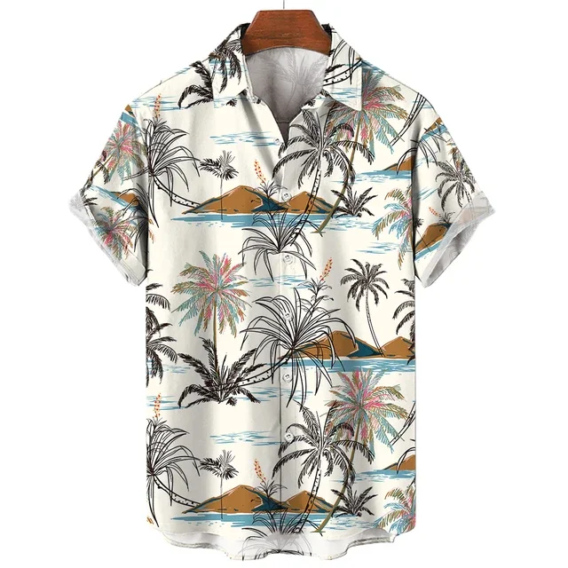 Lamalaba Summer Short Sleeve Shirt Men Women Palm Tree Print Pattern Seaside Beach Lapel Button Up Shirt Top
