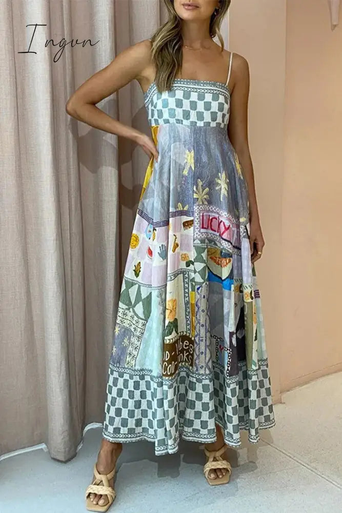 Ingvn - Sexy Bohemian Print Patchwork Sling Dress Dresses Grey / S Dresses/Boho