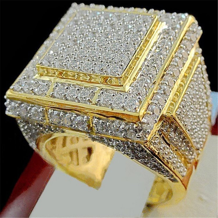 Iced Out Big Square Men Jewelry Hip Hop Ring