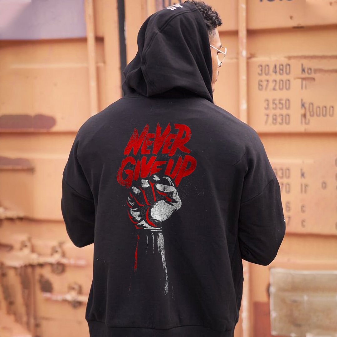Never Give Up Letter Print Casual Hoodie - Krazyskull