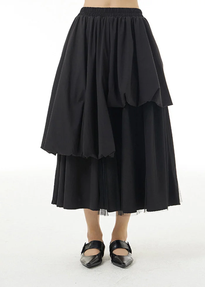 5.1Chic Black Elastic Waist Asymmetrical Design Cotton Skirt Summer