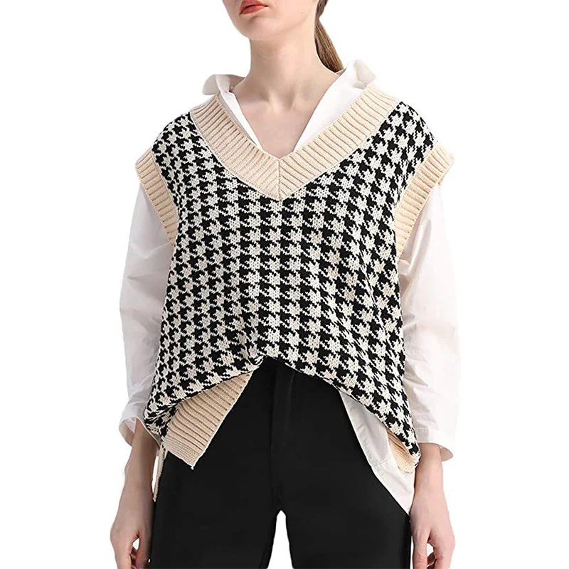 Wongn Wongn And Winter New Women's Thousand Bird Case Knitting Vest V Neck Sleeveless Sweater
