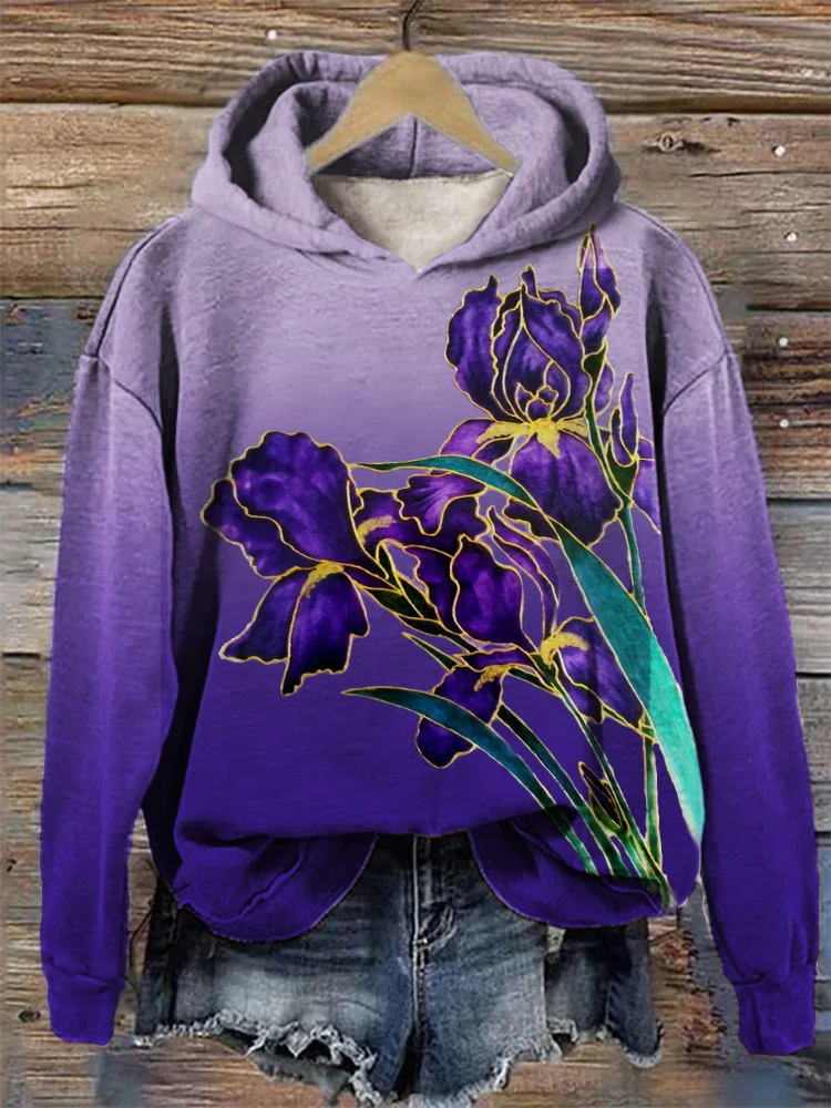 Classy Purple Irises Gradient Cozy Hoodie