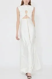 Genis Hollow Elastic Bust High Neck Sleeveless Gathered Maxi Dress 