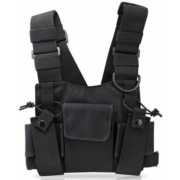 Radio Chest Harness with Front Pockets and Two Way Walkie Talkie Clip (Rescue Essential)