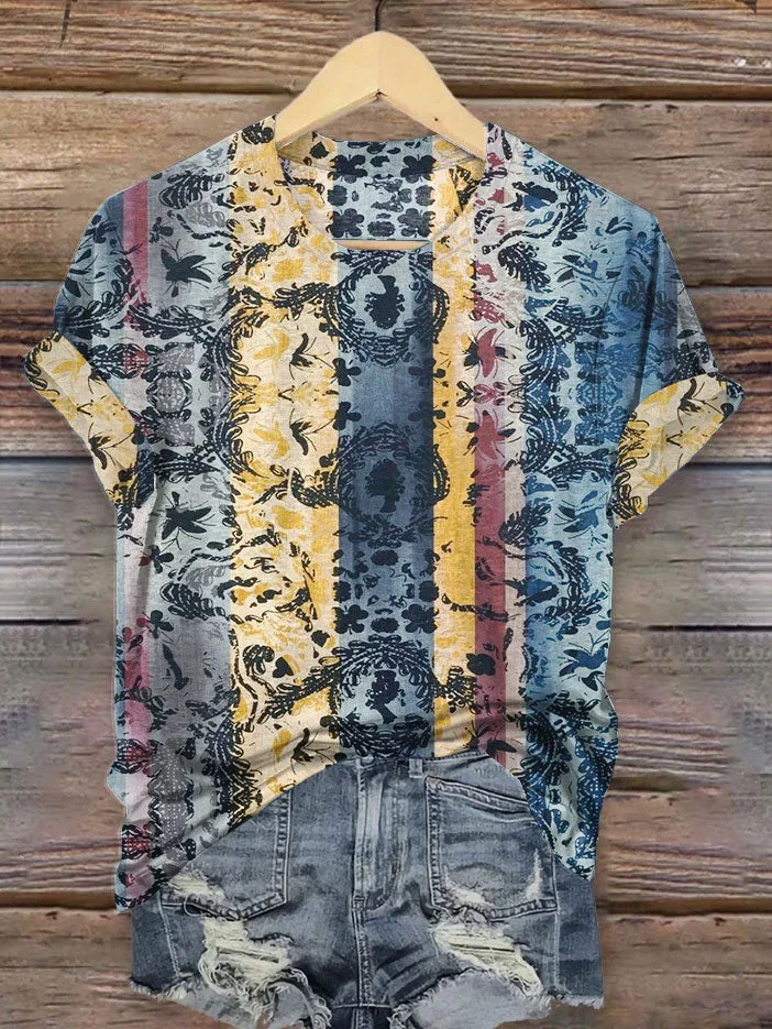 Colorful Flower Dark Pattern Art Graffiti Women's Print T-shirt