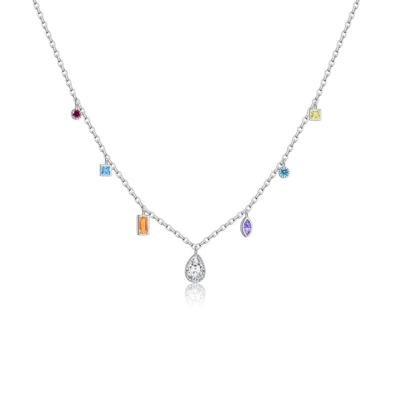 925 Sterling Silver Zircon Cable Chain Water Droplets Pendant Necklace