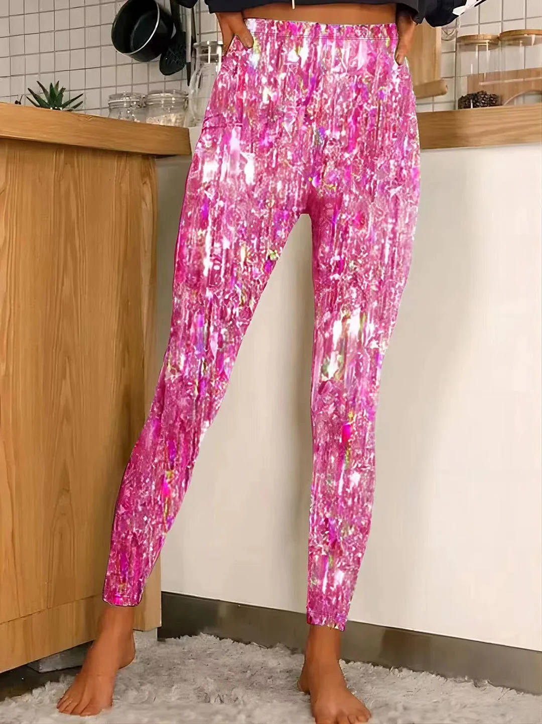 Uveng Slouchy Casual Shiny Printed Sports Leggings