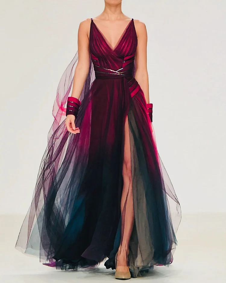 V Neck Slit Maxi Dress