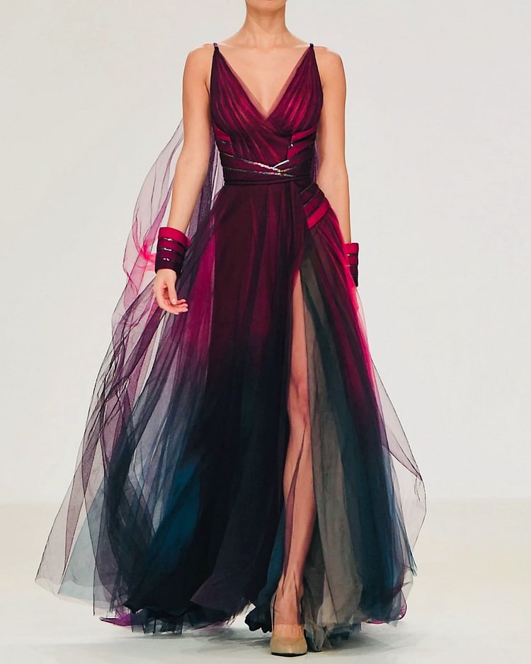 V Neck Slit Maxi Dress