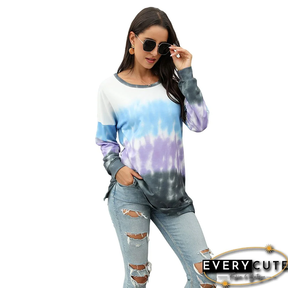 Purple Ombre Tie Dye Print Pullover Top
