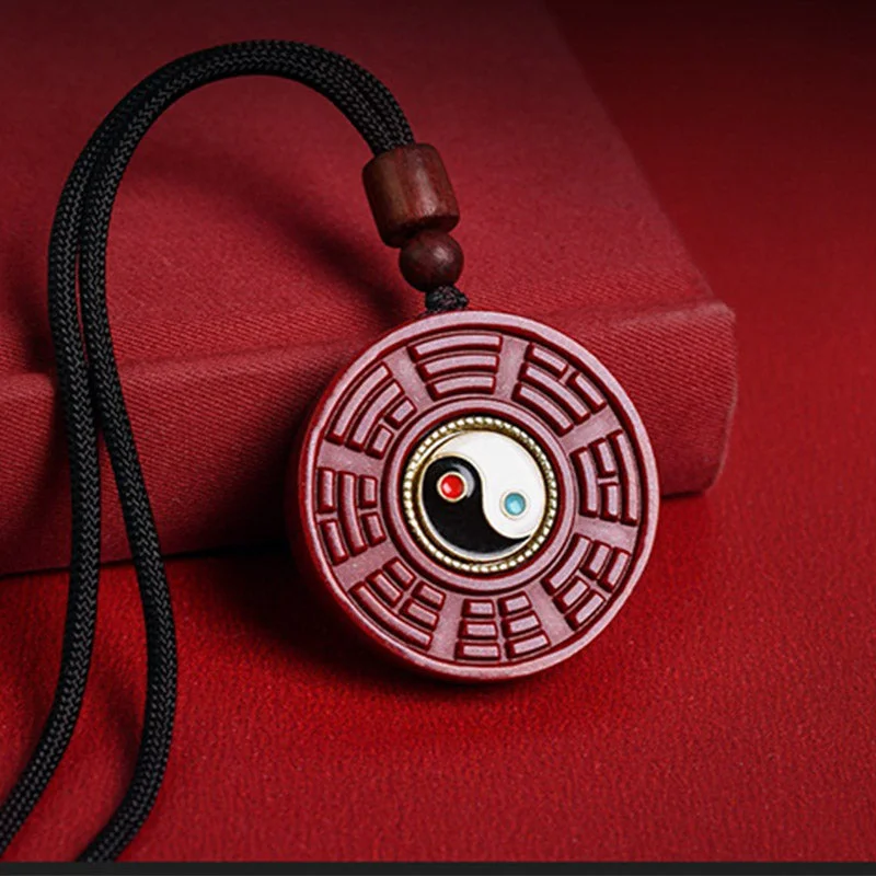 Tibetan Cinnabar Bagua Yin Yang Blessing Necklace Pendant Keychain Decoration