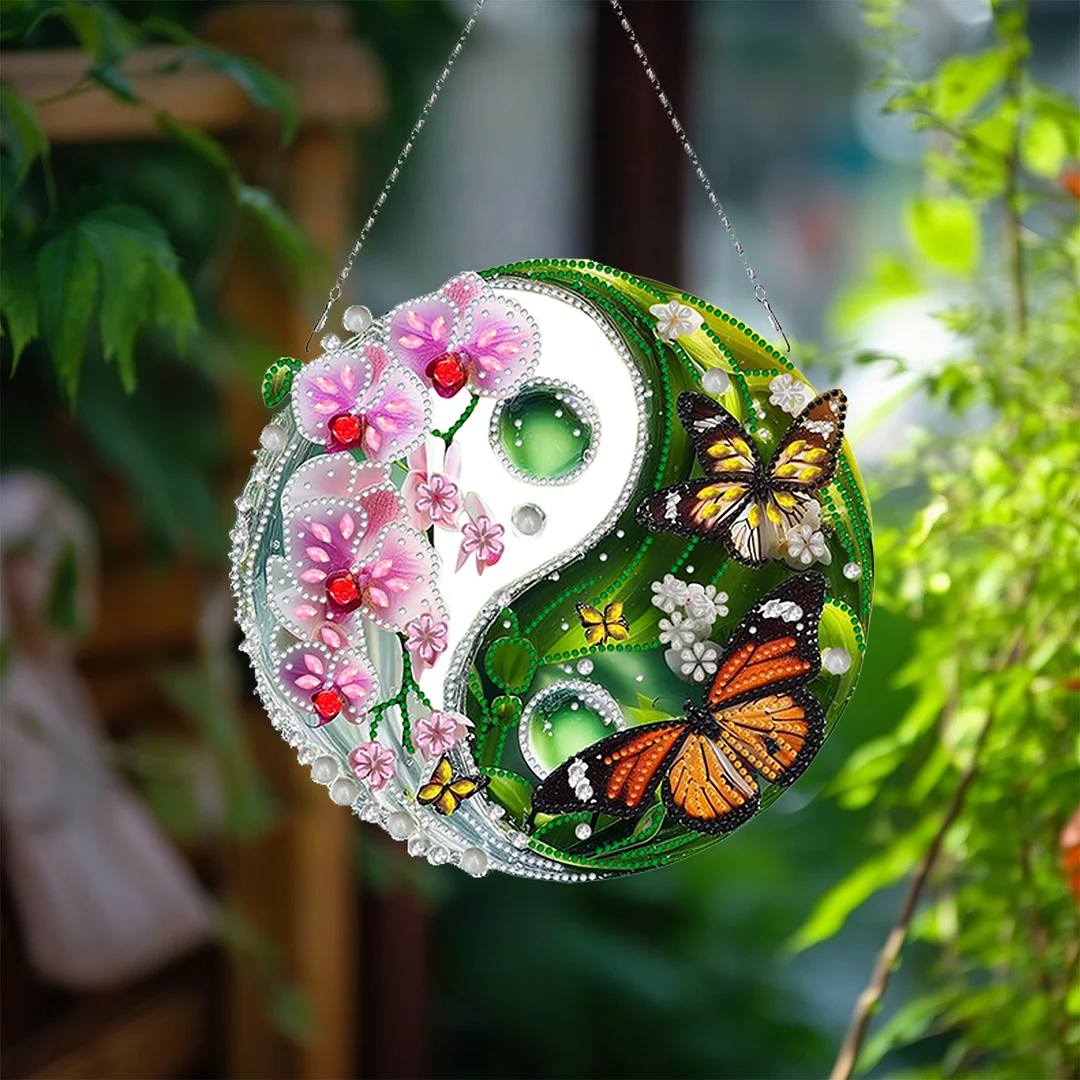 Butterfly Flower Yin Yang 2D Flat DIY Diamond Painting Set Diamond Art Pendant