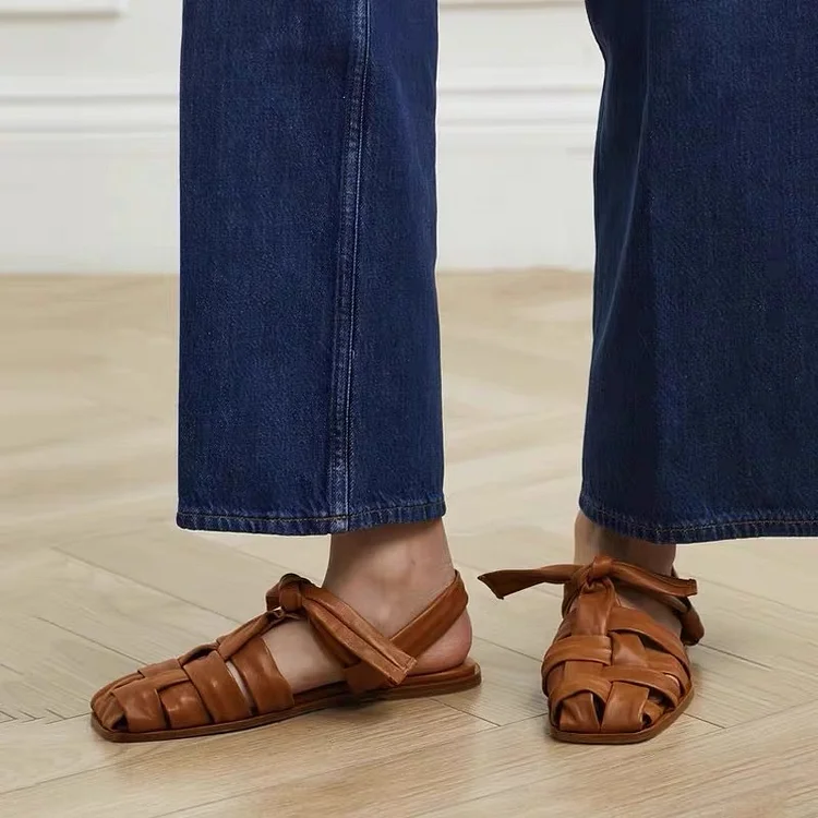 Women's Flat Slingback Shoes - Woven Braided Design - Adjustable Strap 1688 Stunahome.com