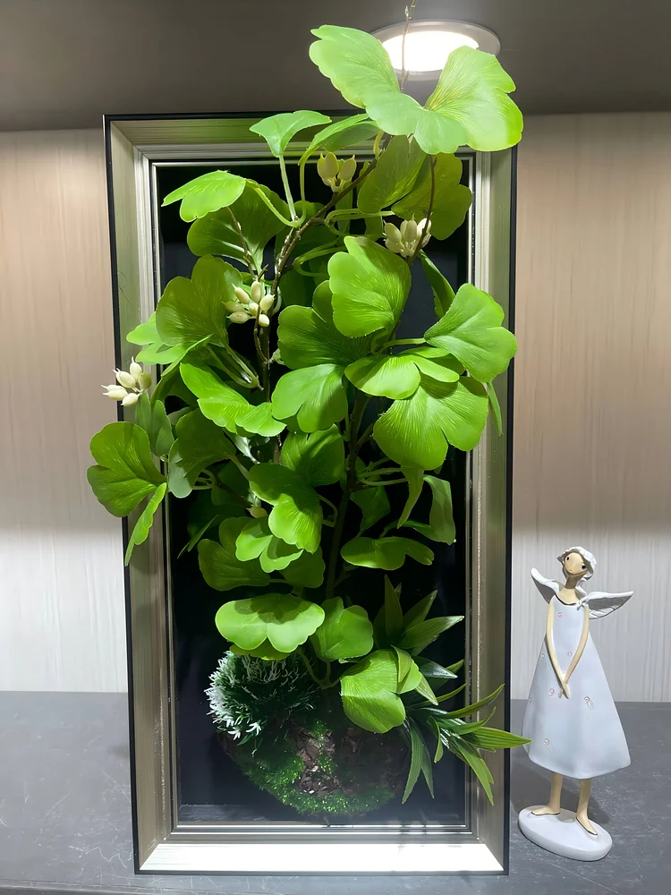 Artificial Ginkgo Leaf Arrangement in Sleek Silver Framed Display(Size:9 in*18 in)