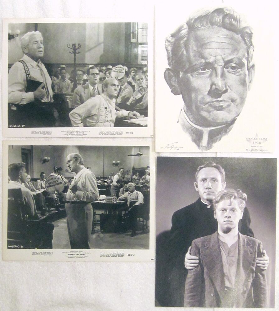 SPENCER TRACY 8x10 Photo Poster painting LOT with 2 orig 1960 INHERIT THE WIND COURTROOM STILLS