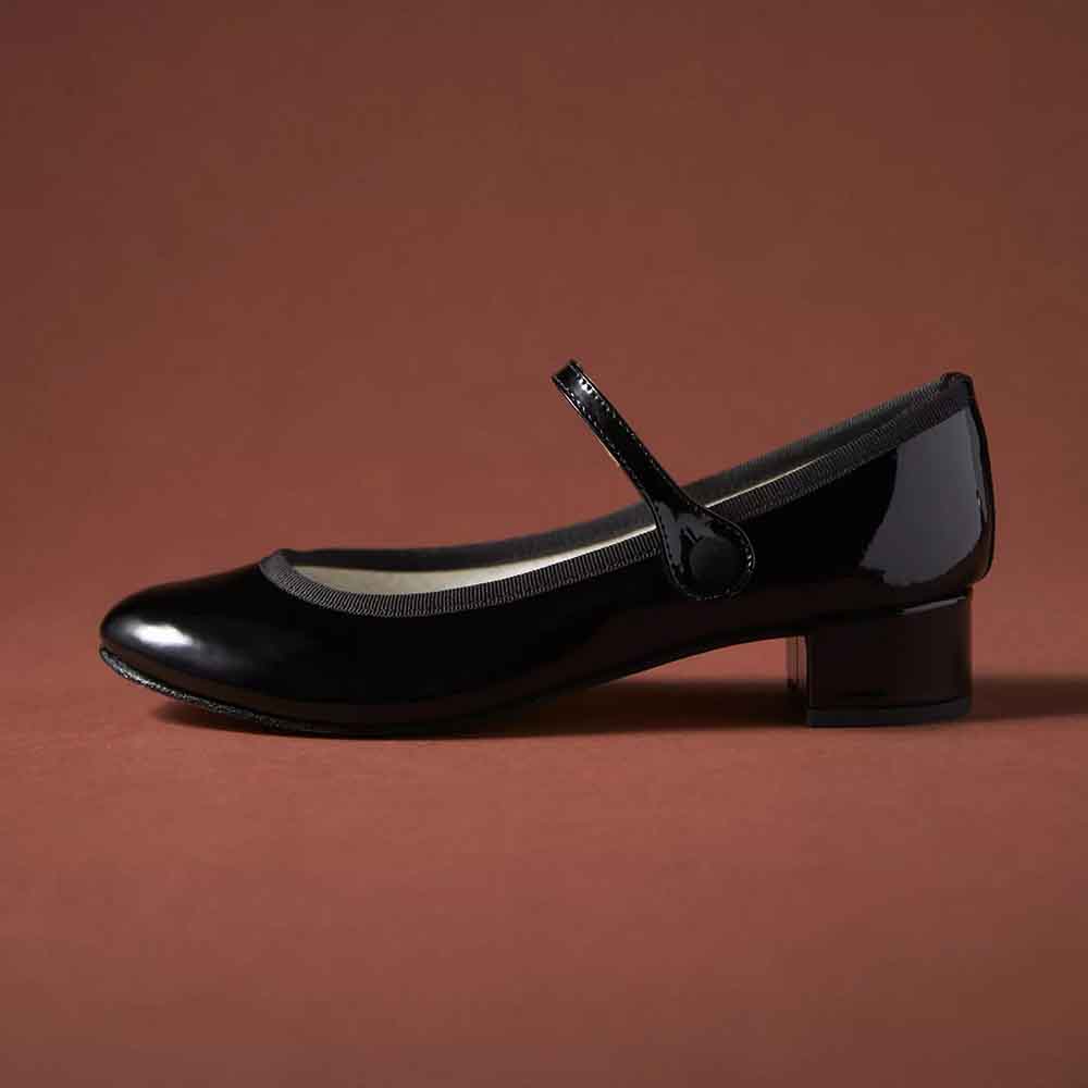 Black Patent Leather Round Toe Chunky Heel Mary Jane Pumps Nicepairs