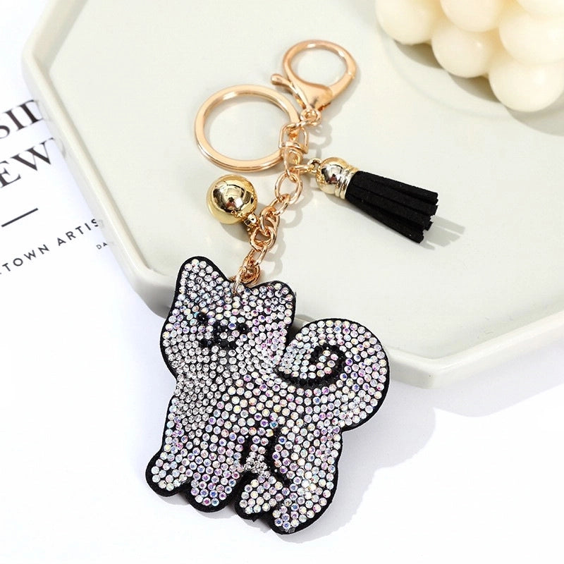 Cute Dog Pu Leather Diamond Women’s Keychain