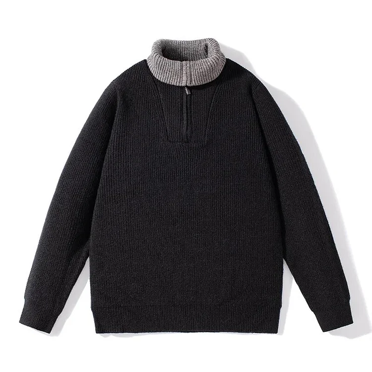 2025 New Winter Top Quality Thick Warm Mens Sweaters Long Sleeve Lapel Christmas Pullovers Casual Zipper Turtleneck Sweater Men